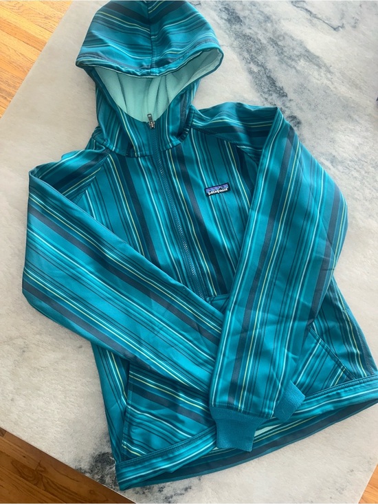 Patagonia Jackets & Blazers - Patagonia Teal Striped Hooded Zip Jacket